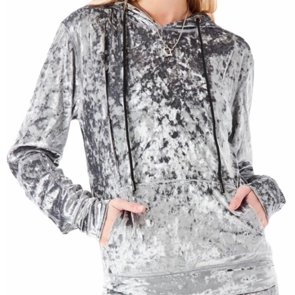 LF Emma & Sam Silver Crushed Velvet Hoodie XS NWT